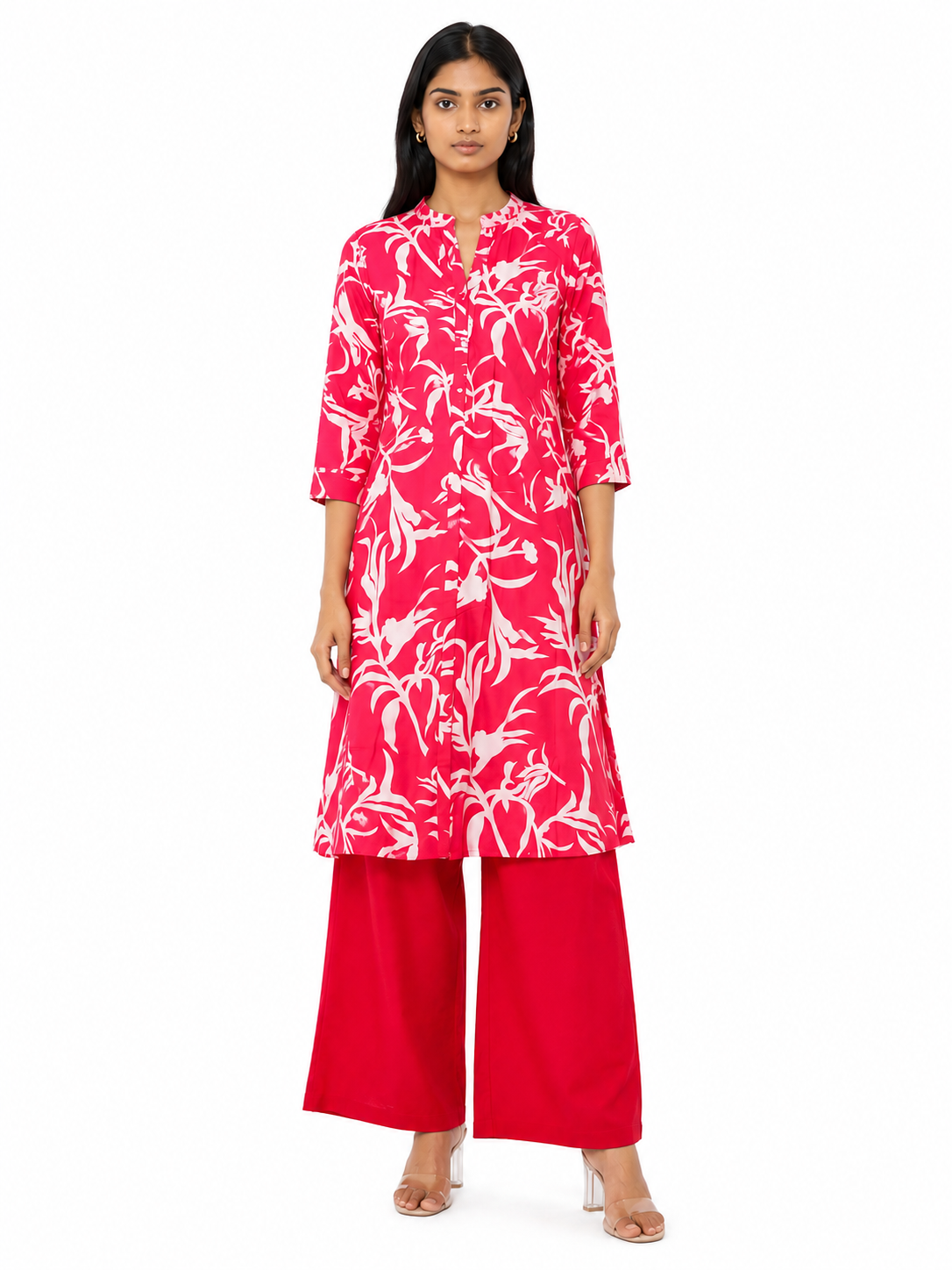 Red and White Kurta Palazzo Ensemble